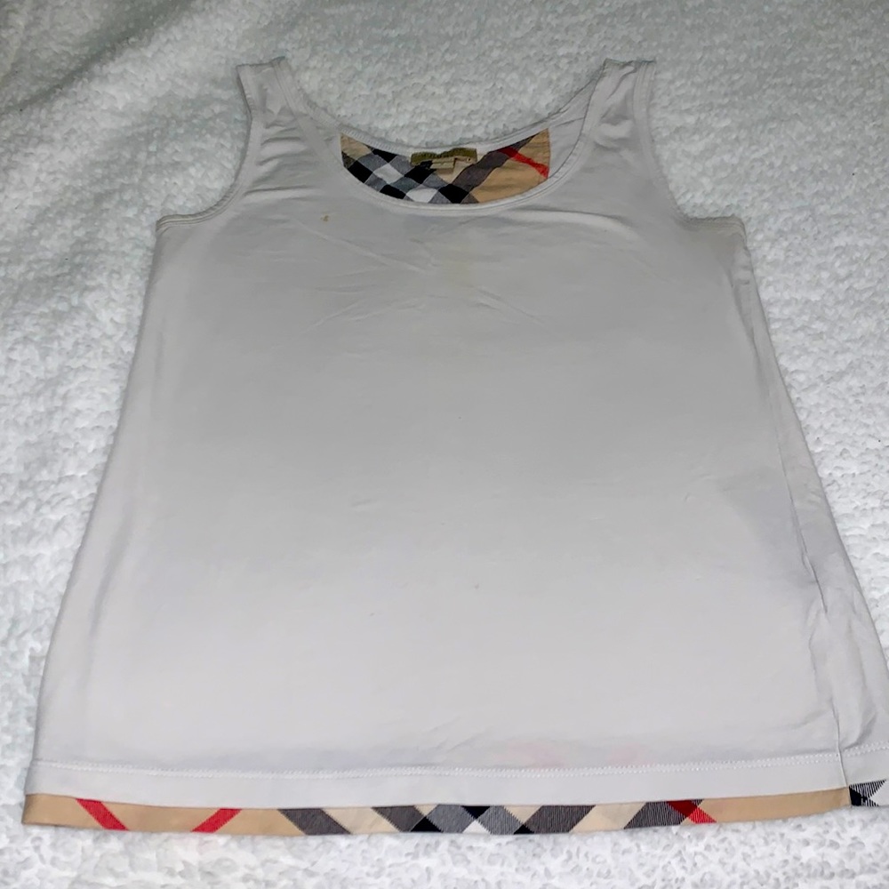 Burberry White Tank Top with Signature Nova Check Trim
